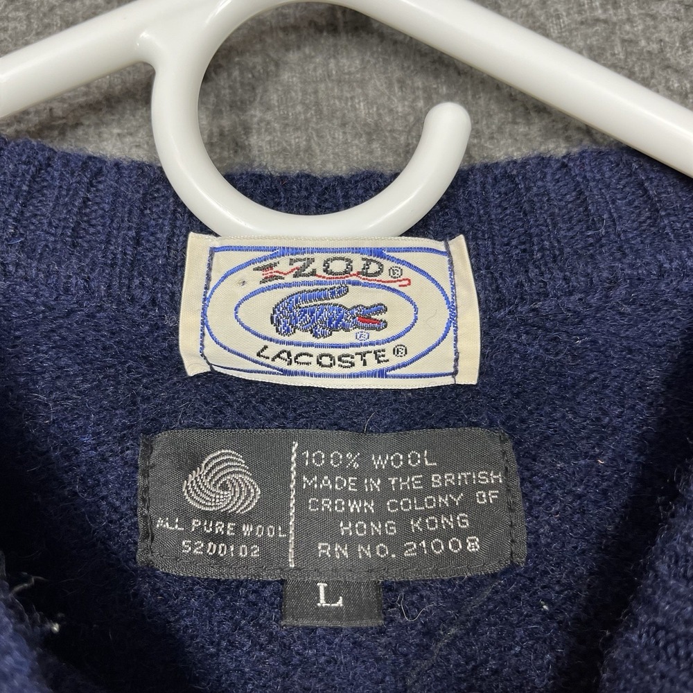 Vintage 1970s Izod Lacoste Sweater Mens Large Blue 100% Wool Long Sleeve - Picture 11 of 16